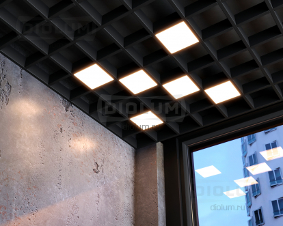 Светодиодный светильник Грильято Домино х3 100х100 16Вт 3000К IP20 черный фото 5